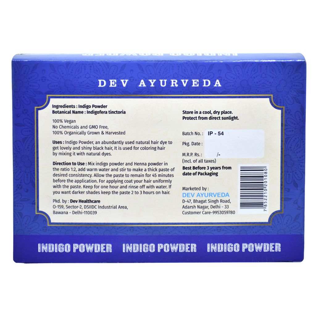 Dev Ayurveda Indigo Powder hair dye natural black color 100 GM packaging