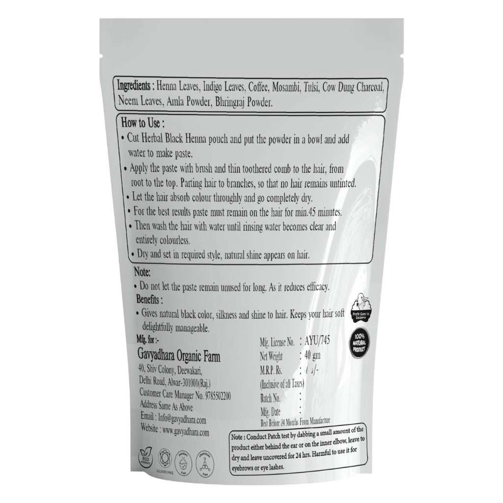 Gavyadhara Herbal Black Mehendi 40 g | Sin químicos