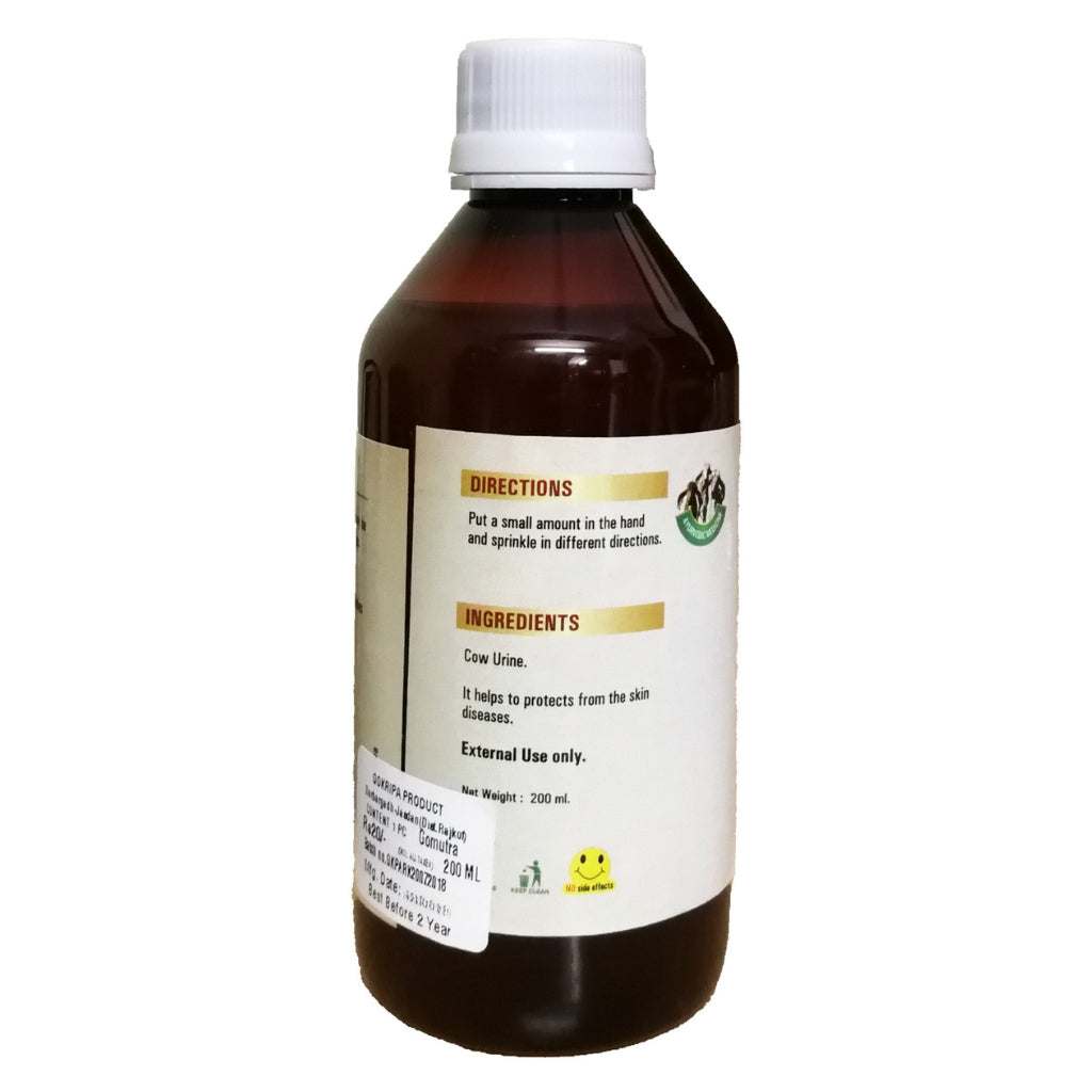 GoSeva Filtered Gomutra 200ml bottle for external skin use and purification rituals