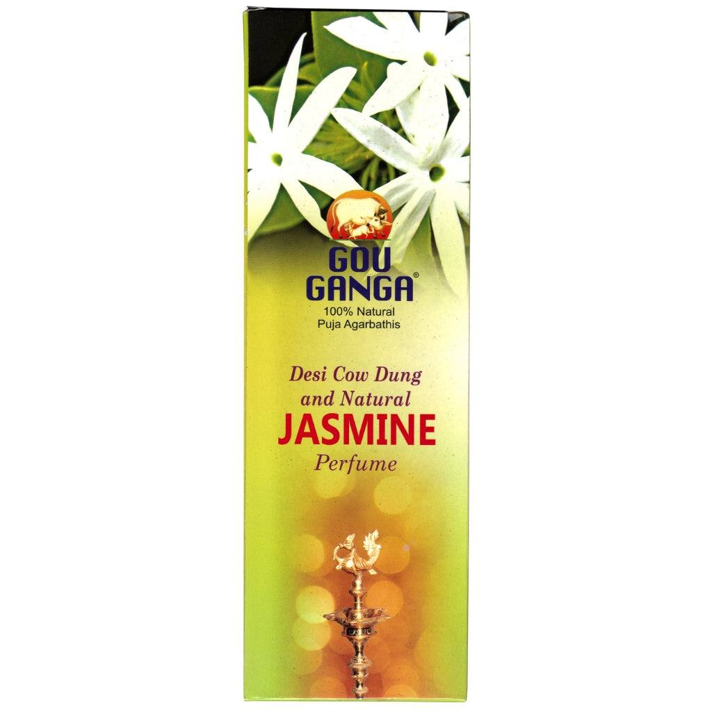 Pack of 90 Gou Ganga Jasmine Agarbatti incense sticks with pure desi cow dung and herbs for a calming fragrance
