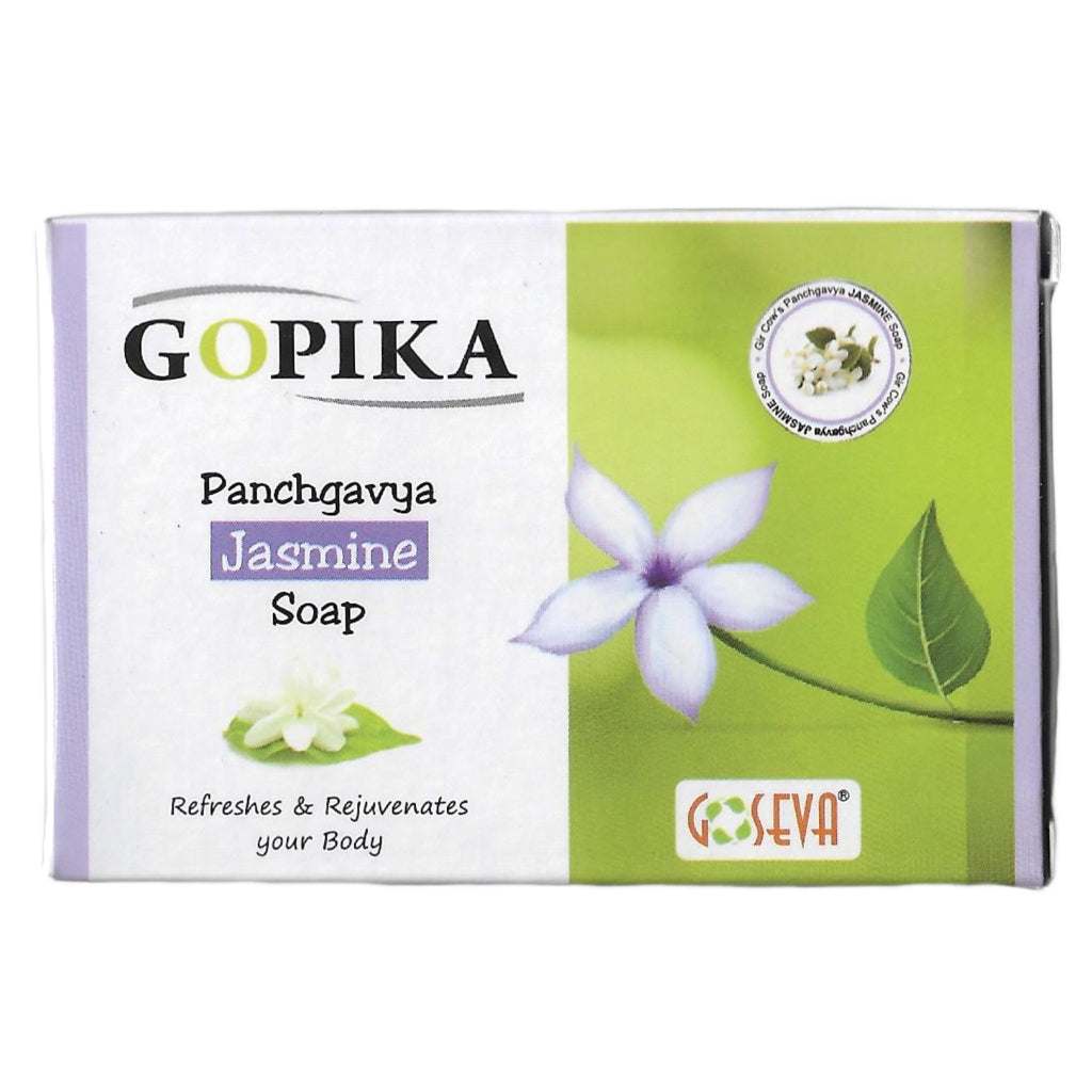 GoSeva Panchagavya Jasmine Bath Soap bar with natural jasmine and almond oils for moisturized skin