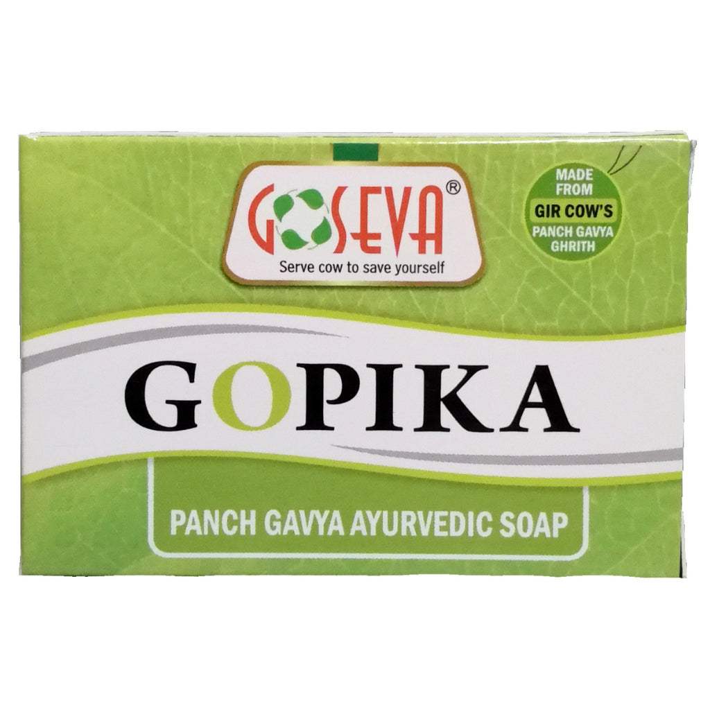 GoSeva Gopika Panchagavya herbal bathroom soap bar with lemon scent and antibacterial properties