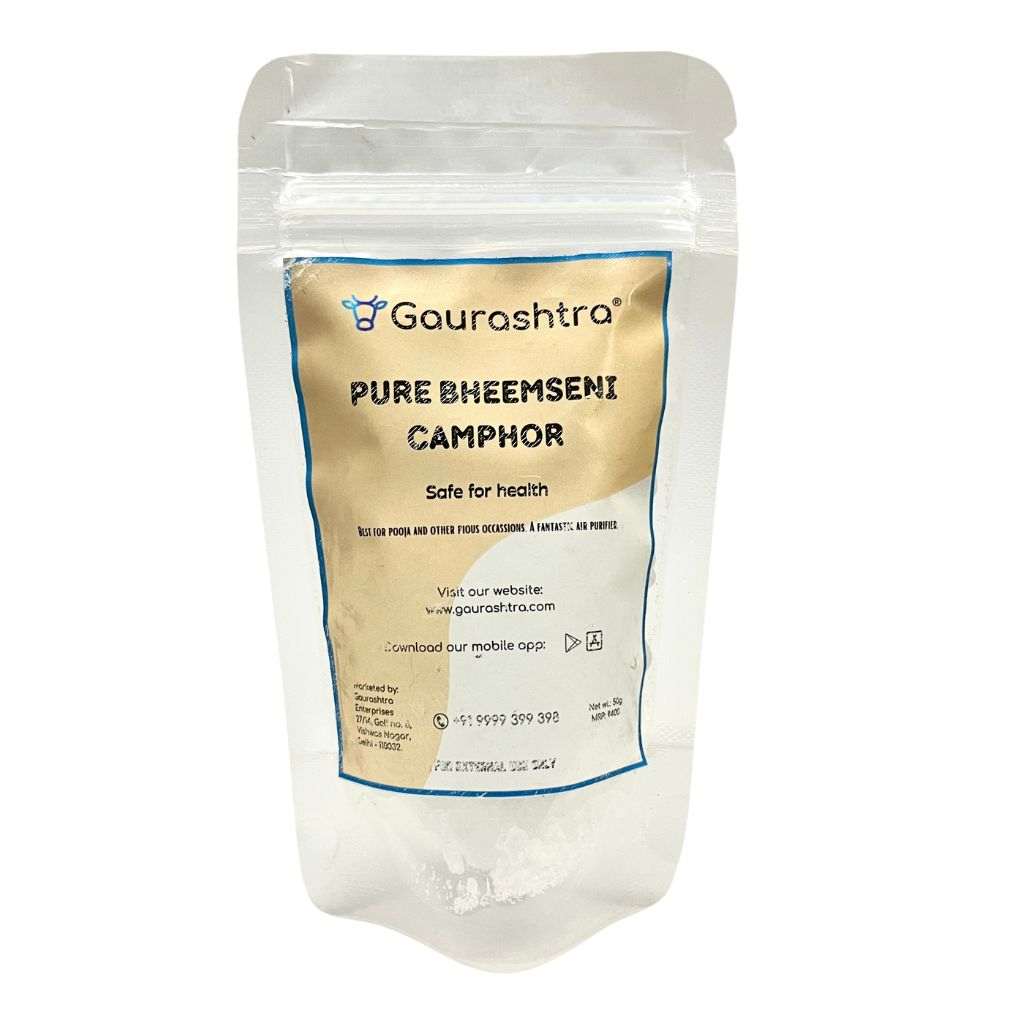 Gaurashtra Bhimseni Kapoor 50 GM pure camphor for pooja, havan, indoor purification, and natural pest control