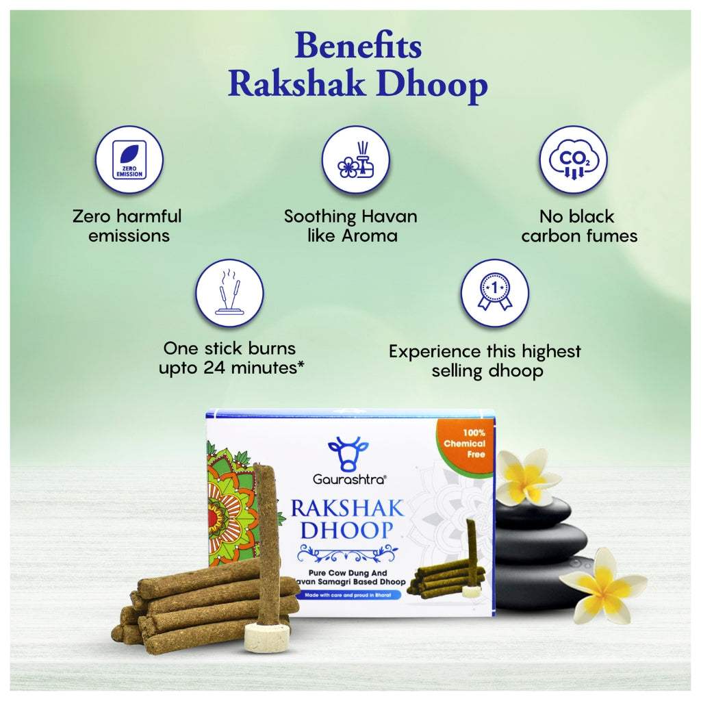 Rakshak Cow Dung Dhoop Batti natural eco-friendly incense sticks for meditation and pooja rituals