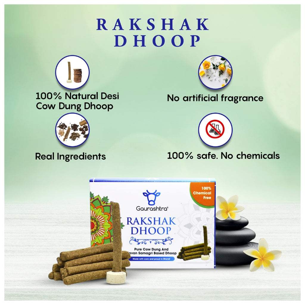Rakshak Cow Dung Dhoop Batti natural eco-friendly incense sticks for meditation and pooja rituals