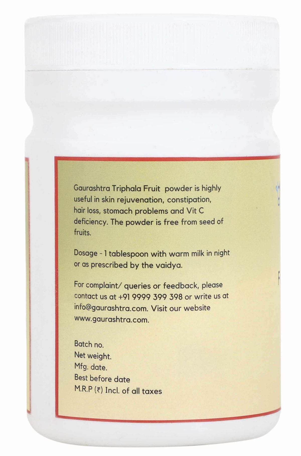 Gaurashtra Triphala Powder 200 GM Ayurvedic 3:2:1 ratio detox and wellness churna pack