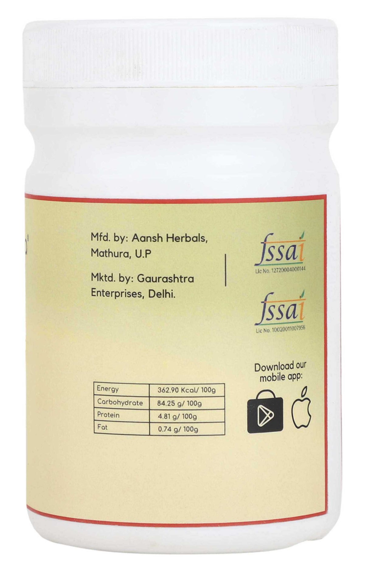 Gaurashtra Triphala Powder container showing 3:2:1 ratio Ayurvedic churna for wellness and detoxification