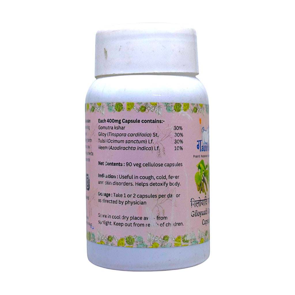 Prakriti Giloyadi Gomutra Capsules bottle with 90 capsules for immune support and diabetes management