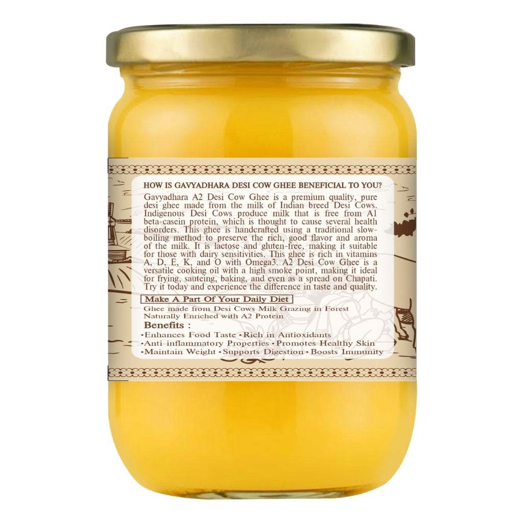 Gavyadhara Desi Cow A2 Ghee 1 litre jar of pure, traditional Indian clarified butter