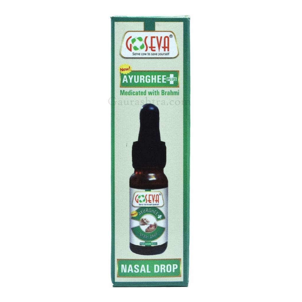 GoSeva Ayur Ghee Plus Panchagavya Nasal Drops bottle with Ayurvedic herbs for stress relief and sleep wellness