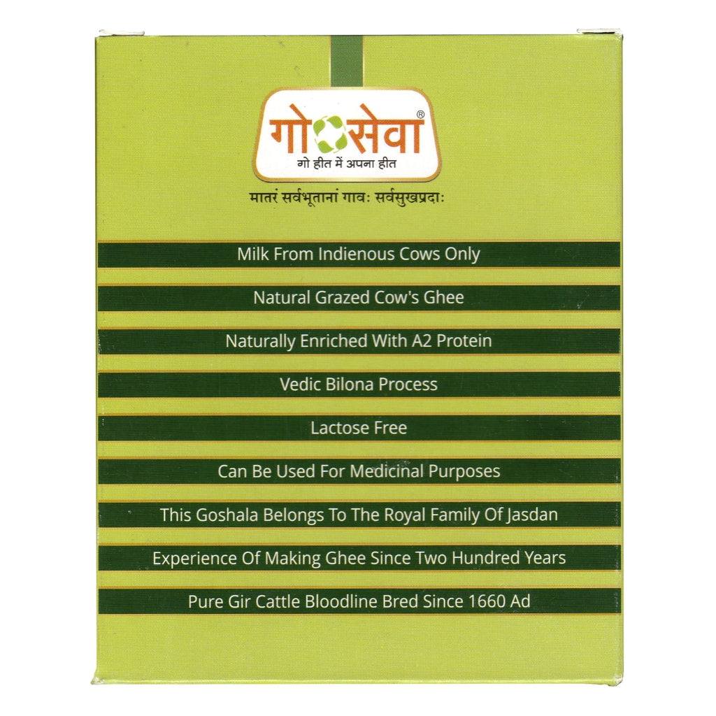 GoSeva Gir Cow Ghee 500ml jar showcasing pure A2 ghee made from indigenous Gir cow milk with golden color and natural aroma