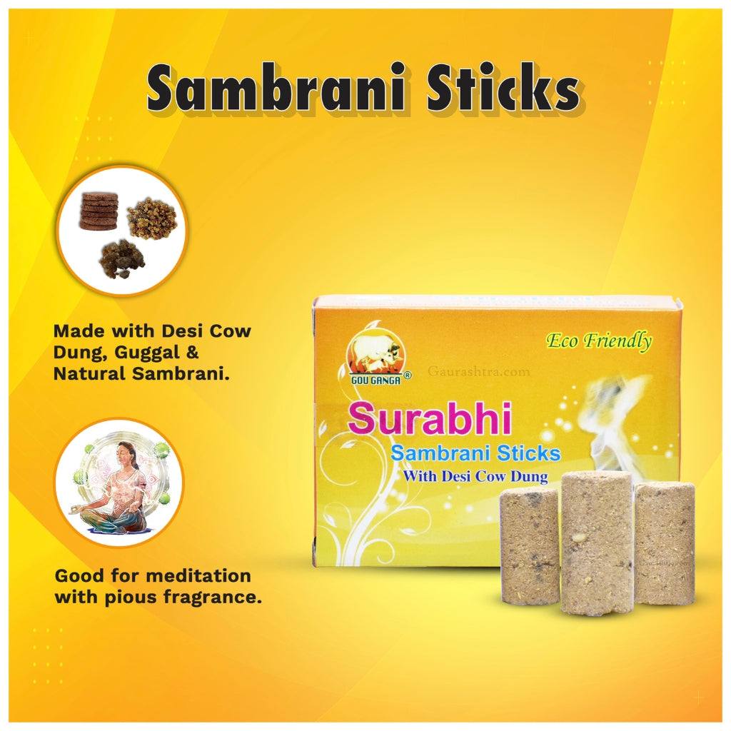 Gou Ganga Sambrani Dhoop sticks made from pure desi cow dung with herbal oils for spiritual cleansing and meditation