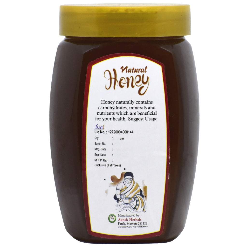 Aansh Herbals Pure Honey 500 GM jar of crystallized honey from eucalyptus flowers, pure and unadulterated
