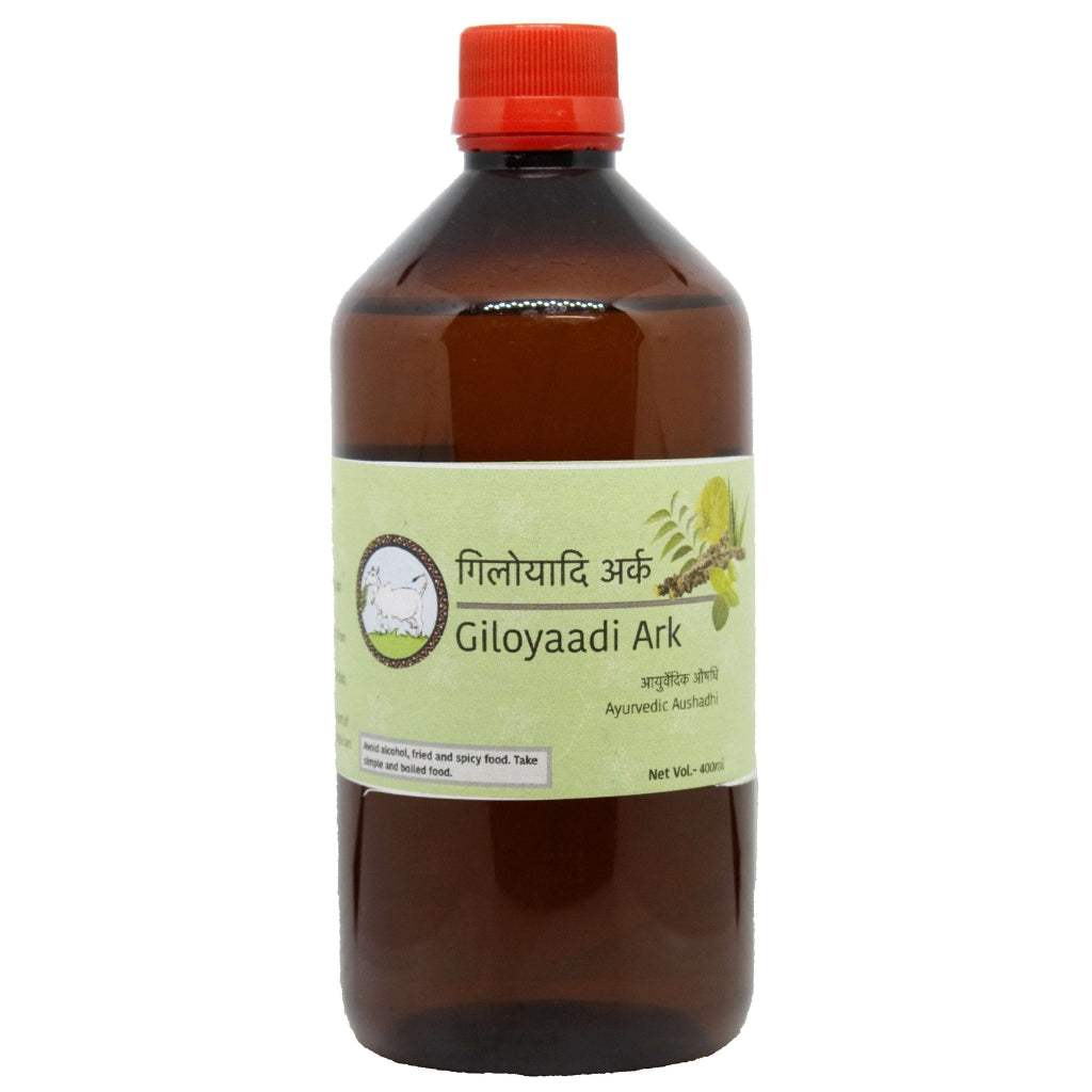 Neem Giloy Tulsi Ark 400 ML bottle with herbal ingredients Tulsi, Neem, and Giloy for immunity and skin health