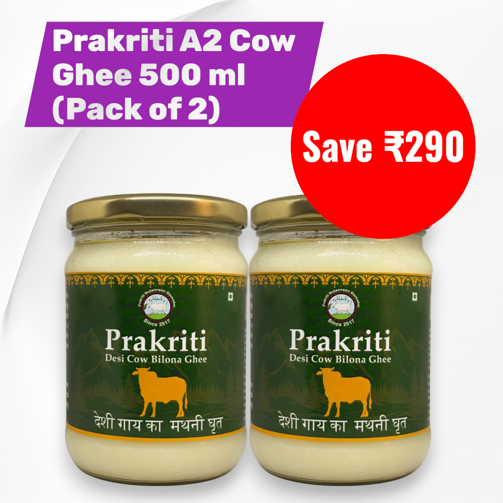Prakriti Bilona A2 Cow Ghee - 500 ml (Pack of 2)