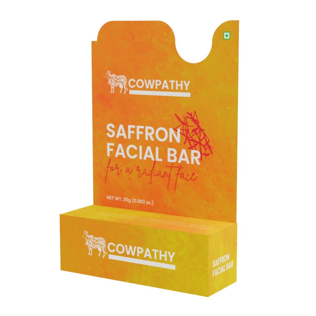 Cowpathy Kesar Facial Soap 25GM with saffron, neem, turmeric, aloe vera, and cow ghee for brightening and hydrating skin