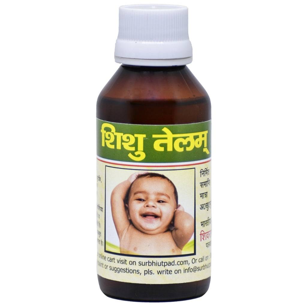 Surbhi Baby Massage Oil 100 ML bottle with natural Ayurvedic ingredients for baby skin and muscle care