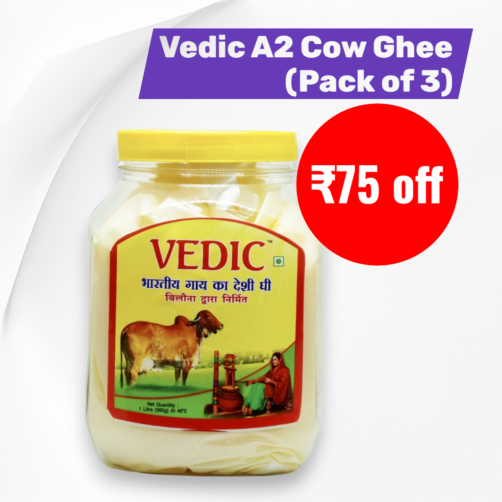 Vedic A2 Cow Ghee - 1 Ltr (Pack of 3)
