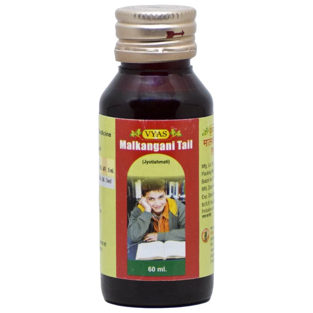 Vyas Jyotishmati Oil 60ml bottle for natural memory and focus enhancement with Ayurveda ingredients