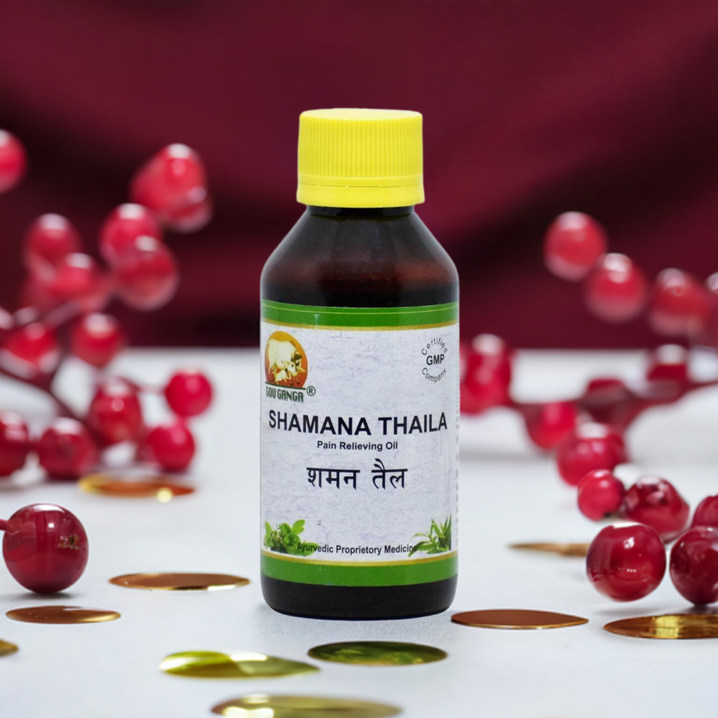 Gou Ganga Shaman Oil 100ml bottle for muscular and joint pain relief with natural ingredients