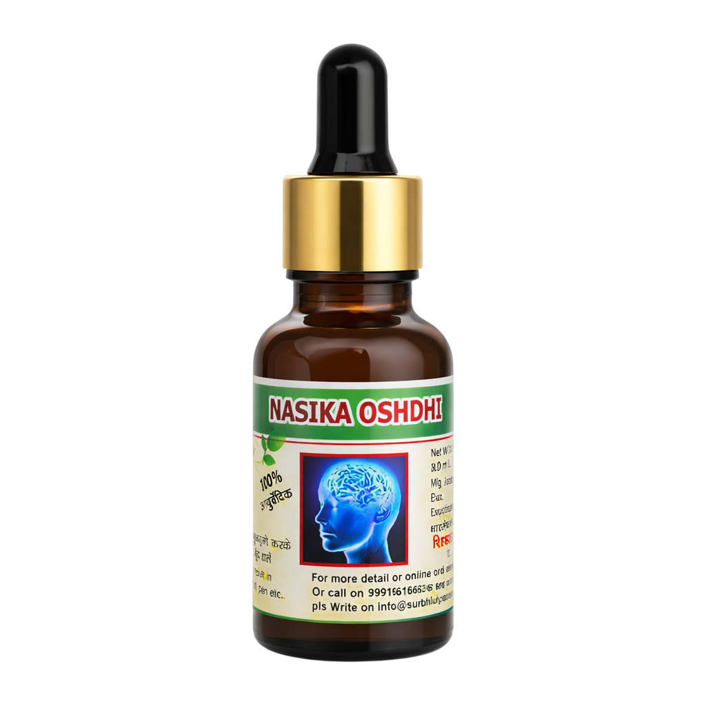 Surbhi Nasika Panchagavya Nasal Drops bottle for migraine relief and nasal health benefits