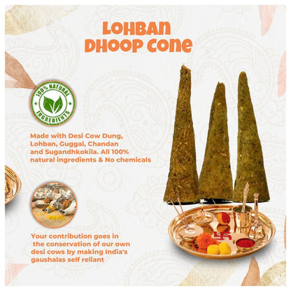 Loban Dhoop Cones made with natural ingredients including cow dung, loban, and sandalwood.