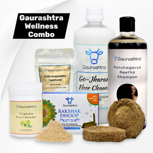 Gaurashtra Wellness Bundle with Ayurvedic skincare, ghee, herbal powders, and cow-derived wellness products