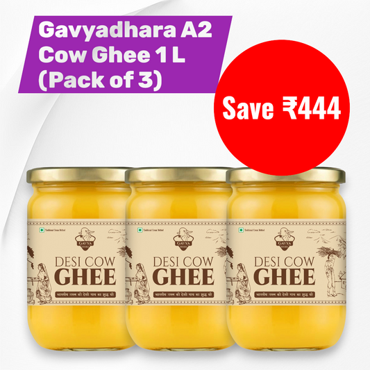 Gavyadhara Bilona A2 Desi Cow Ghee - 1 Ltr (Pack of 3)