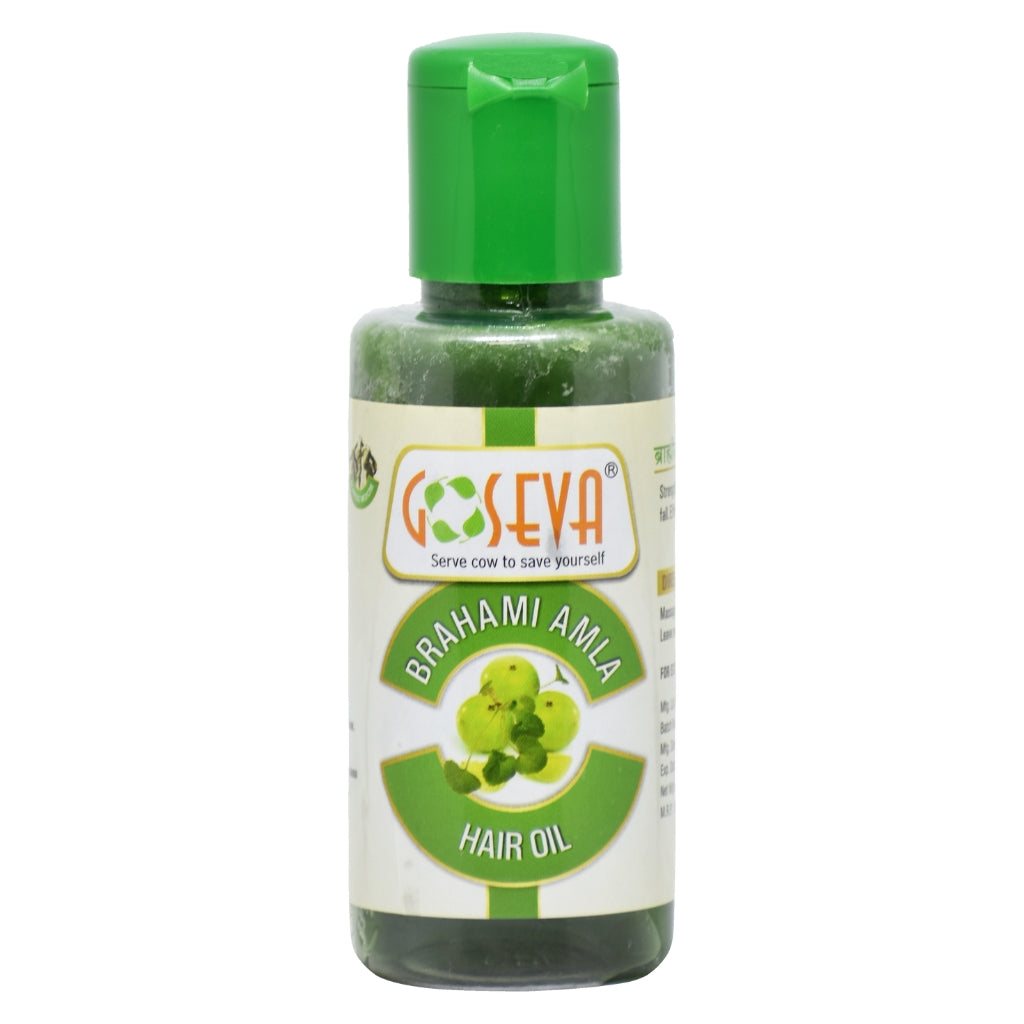 GoSeva Brahmi Amla Herbal Hair Oil 100 ML bottle with green cap.