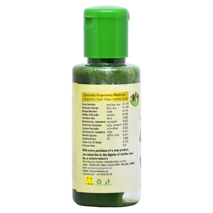 Herbal hair oil bottle with nutrition label, GoSeva Brahmi Amla, 100ml.