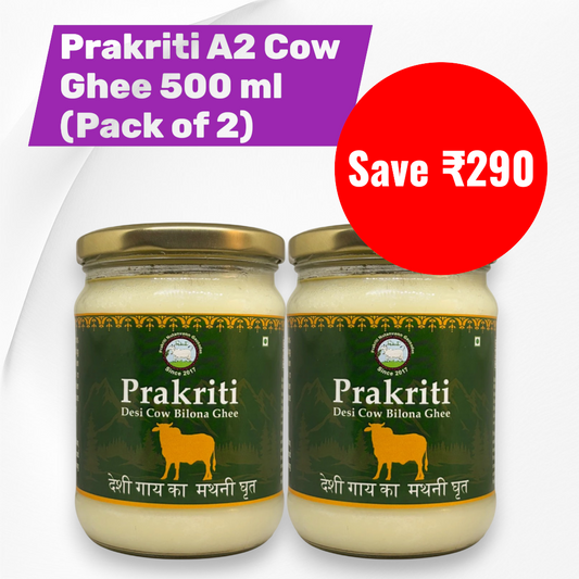 Prakriti Bilona A2 Cow Ghee - 500 ml (Pack of 2)