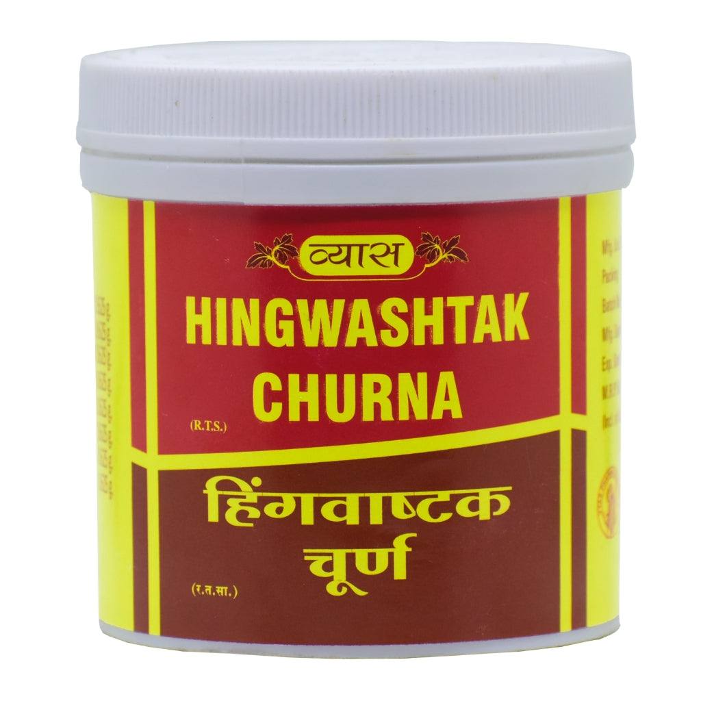 Vyas Hingwashtak Churna outer pack with red label and yellow font colour